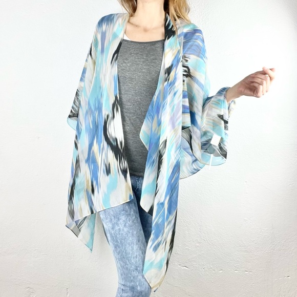 RIKKA | 💙🖤 Southwest Abstract Print Sheer Lightweight Shawl Wrap ✨NWT!✨ - Picture 4 of 11